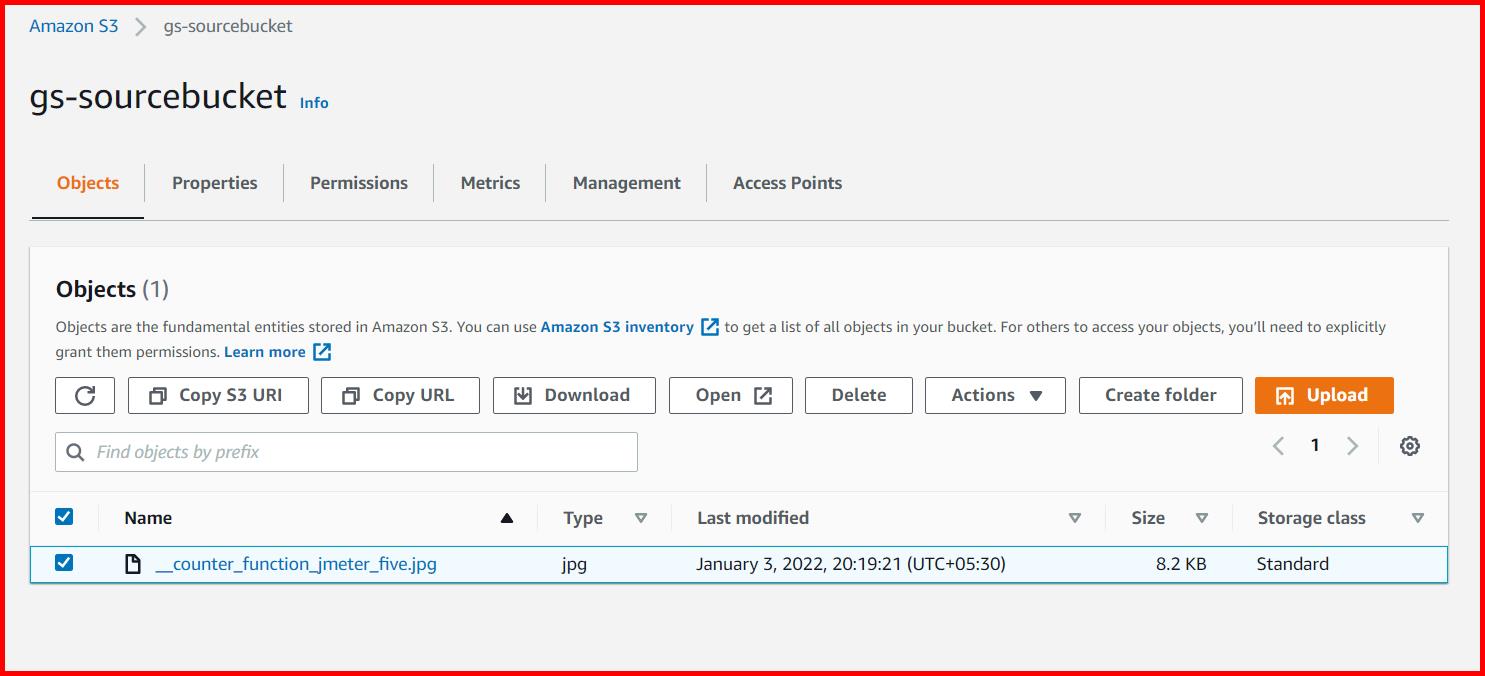 Picture showing the file uploaded in the S3 bucket